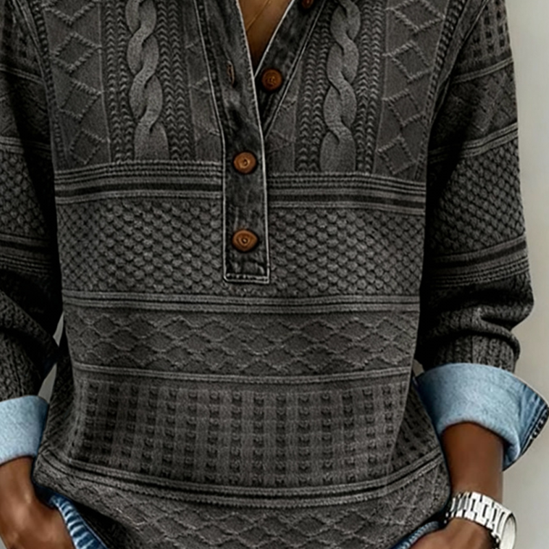 Elegant Half-Button Collar Sweatshirt