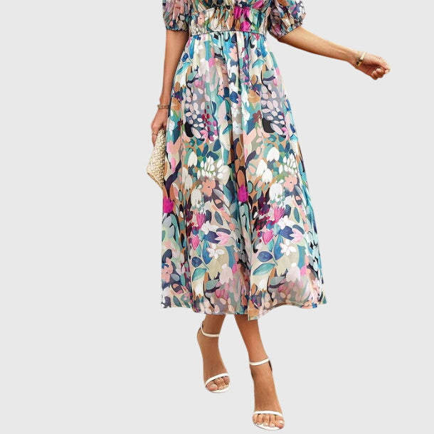 Floral Midi Dress – Breathable Fabric & Flattering Silhouette