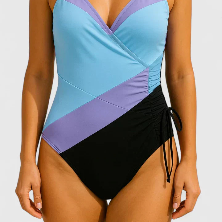 Ovrin | Women's Striped Wrap-Front One-Piece Swimsuit - Flattering Fit, Classic Style