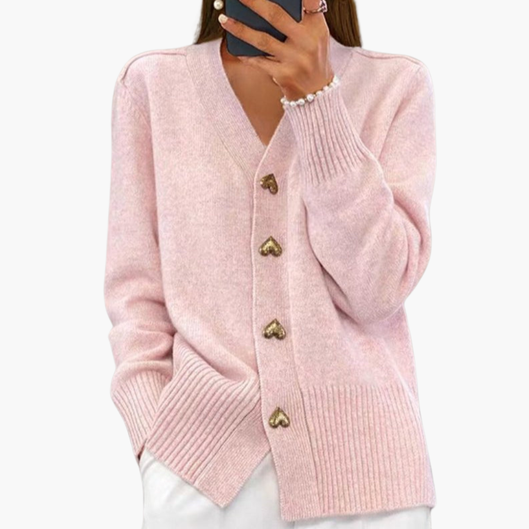 Sophisticated Cardigan with Heart-Shaped Buttons