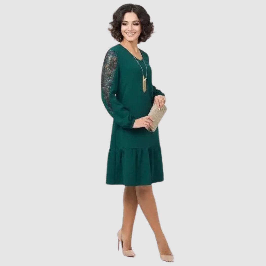 Sophisticated Lace-Sleeve Midi Dress