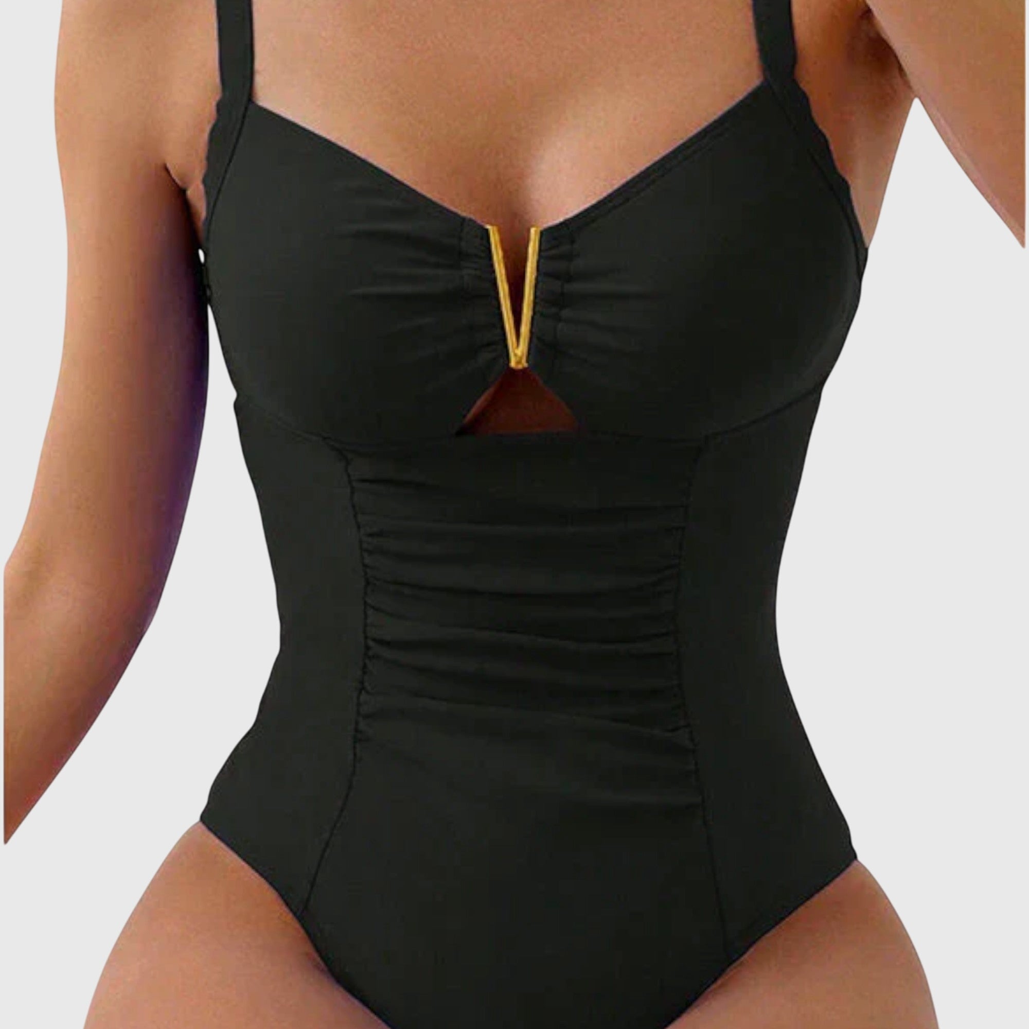 Katie | Women's Ruched V-Neck One-Piece Swimsuit — Flattering Fit for Every Beach Day