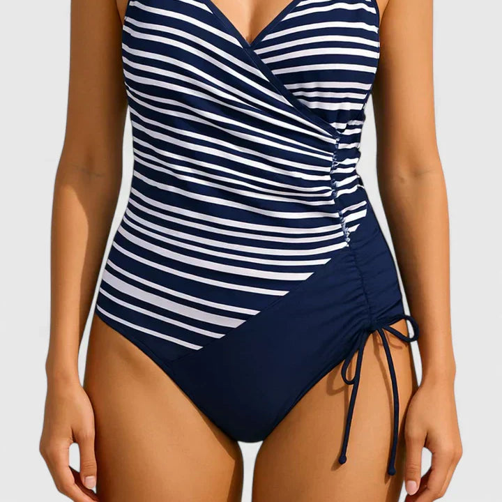 Ovrin | Women's Striped Wrap-Front One-Piece Swimsuit - Flattering Fit, Classic Style