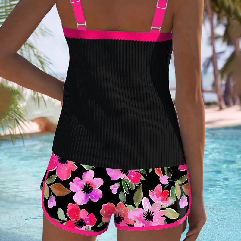 Timeless Maren Floral-Print Swimsuit Tank Top with Matching Boxer Bottoms