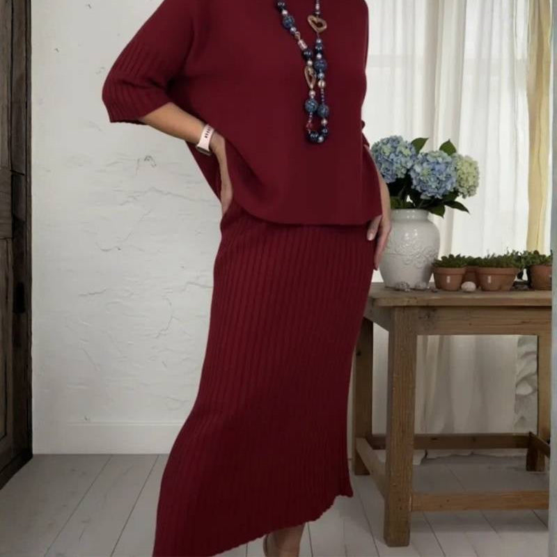 Debora Knit Set with Ribbed Skirt – Cozy, Chic, and Effortless