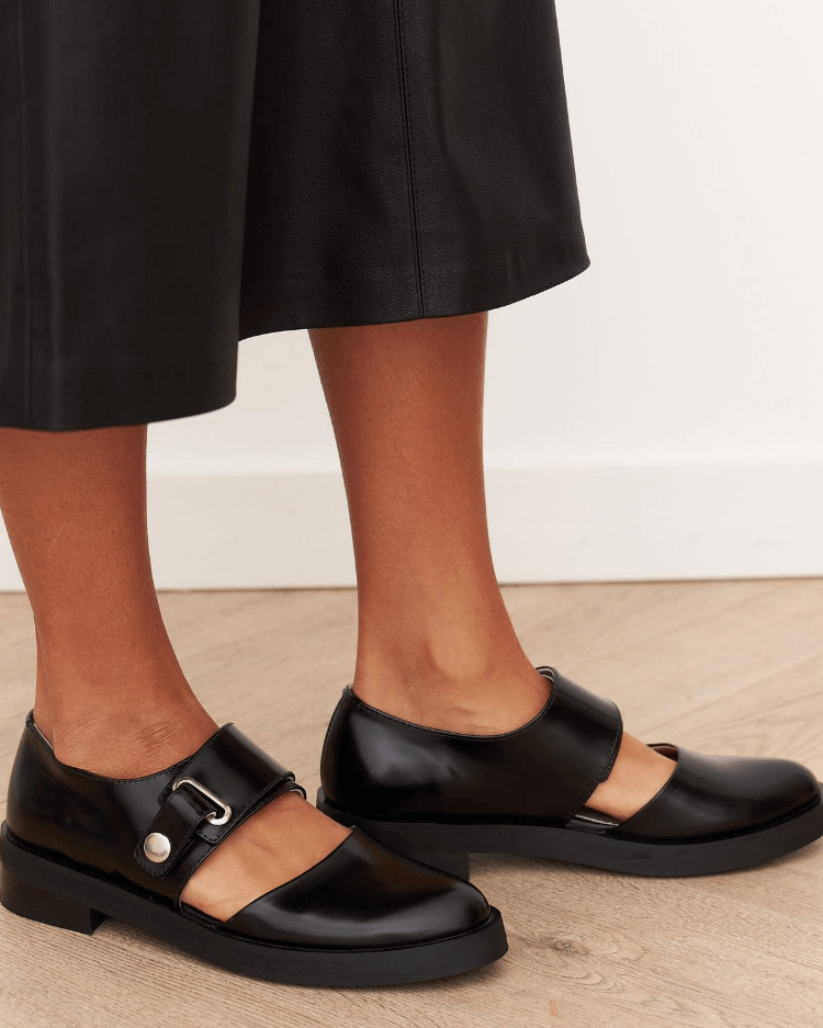 Angela Black Buckle Loafers Leather | Cow Clothing