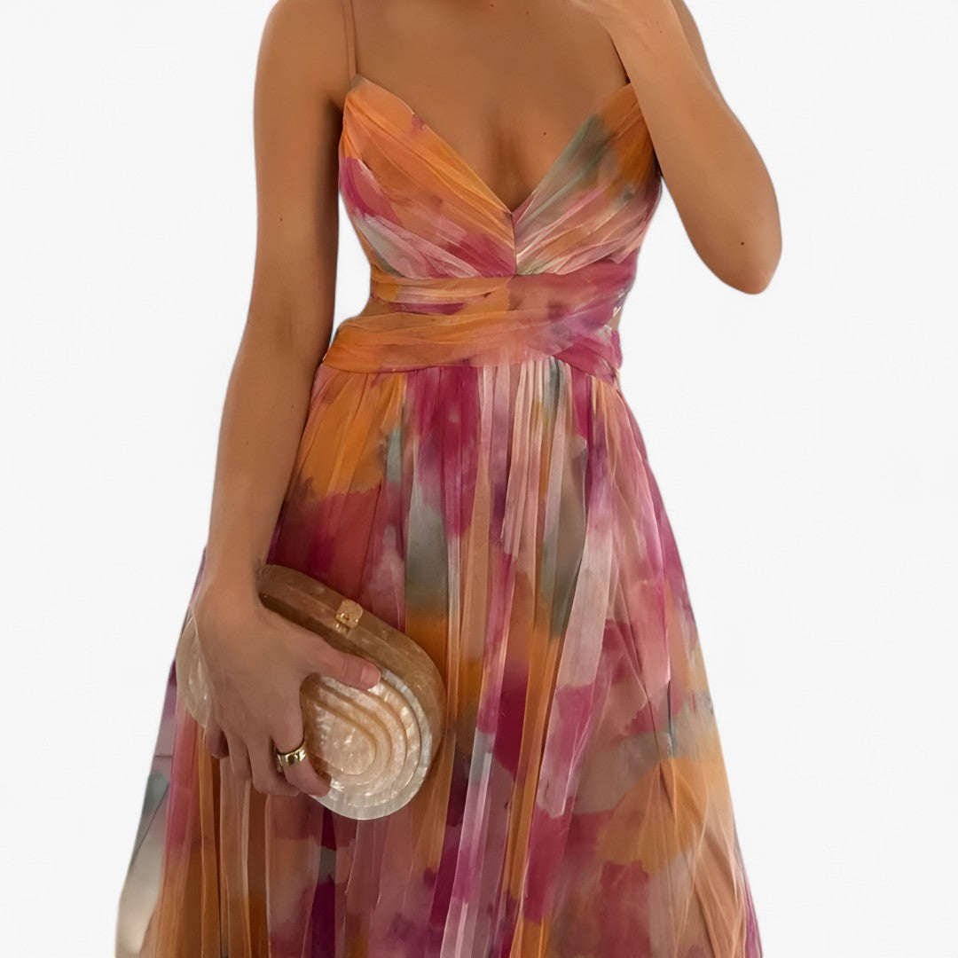 Lucia | Flowing long dress in pastel colors with a sophisticated watercolor effect