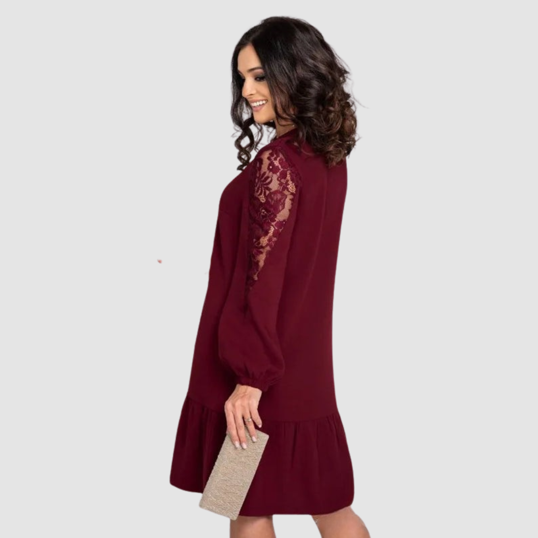 Sophisticated Lace-Sleeve Midi Dress