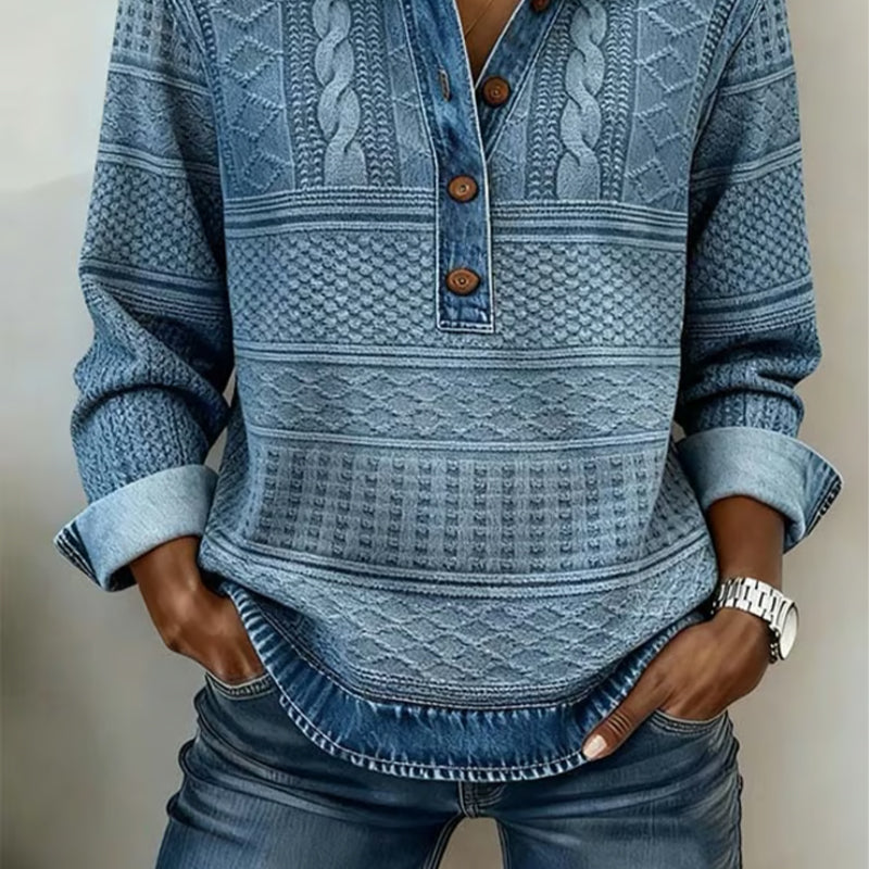 Elegant Half-Button Collar Sweatshirt
