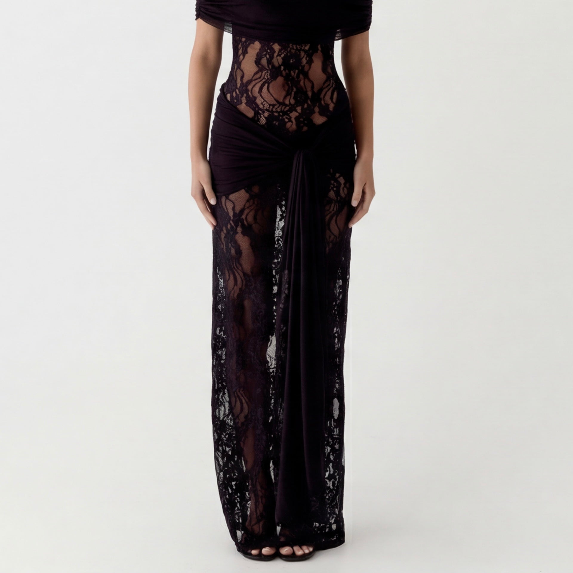 Lace Maxi Gown - Elegant Floor-Length Lace Dress