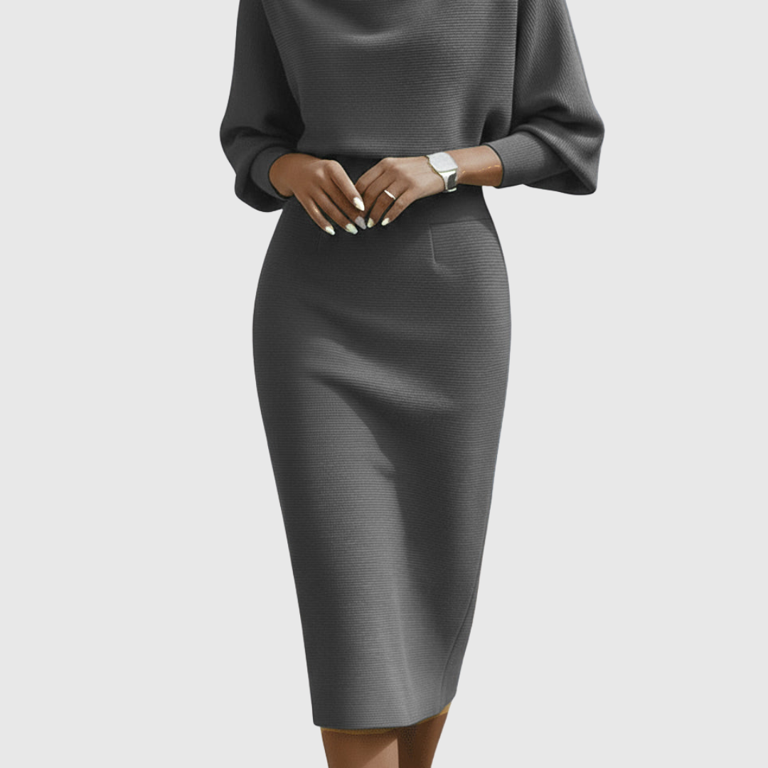 Ismeria White Draped Batwing Midi Dress – Elegant, Fluid Silhouette