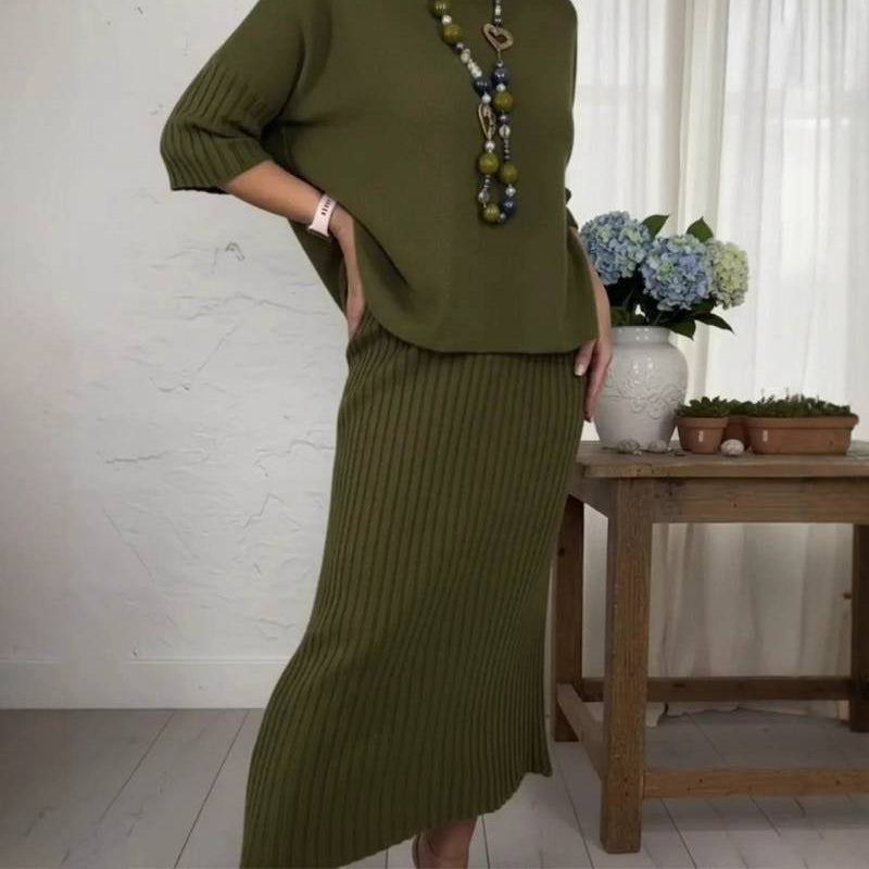 Debora Knit Set with Ribbed Skirt – Cozy, Chic, and Effortless