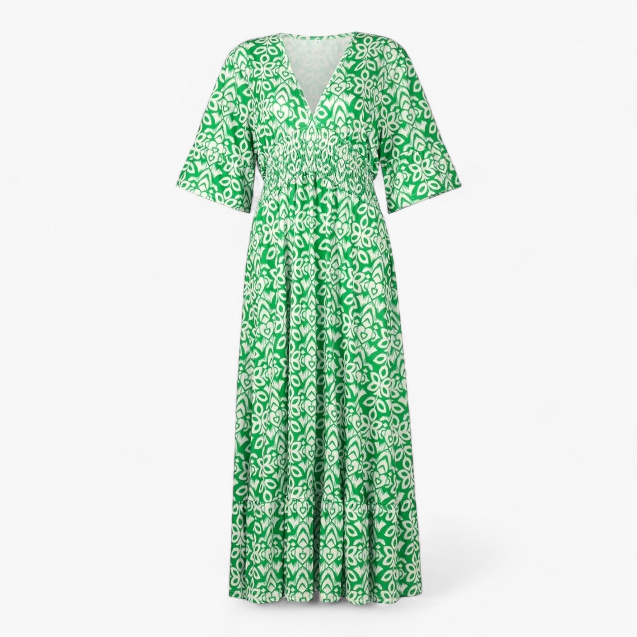 Flora | Beautiful V-neck dress with a large floral print – Perfect for beach vacations