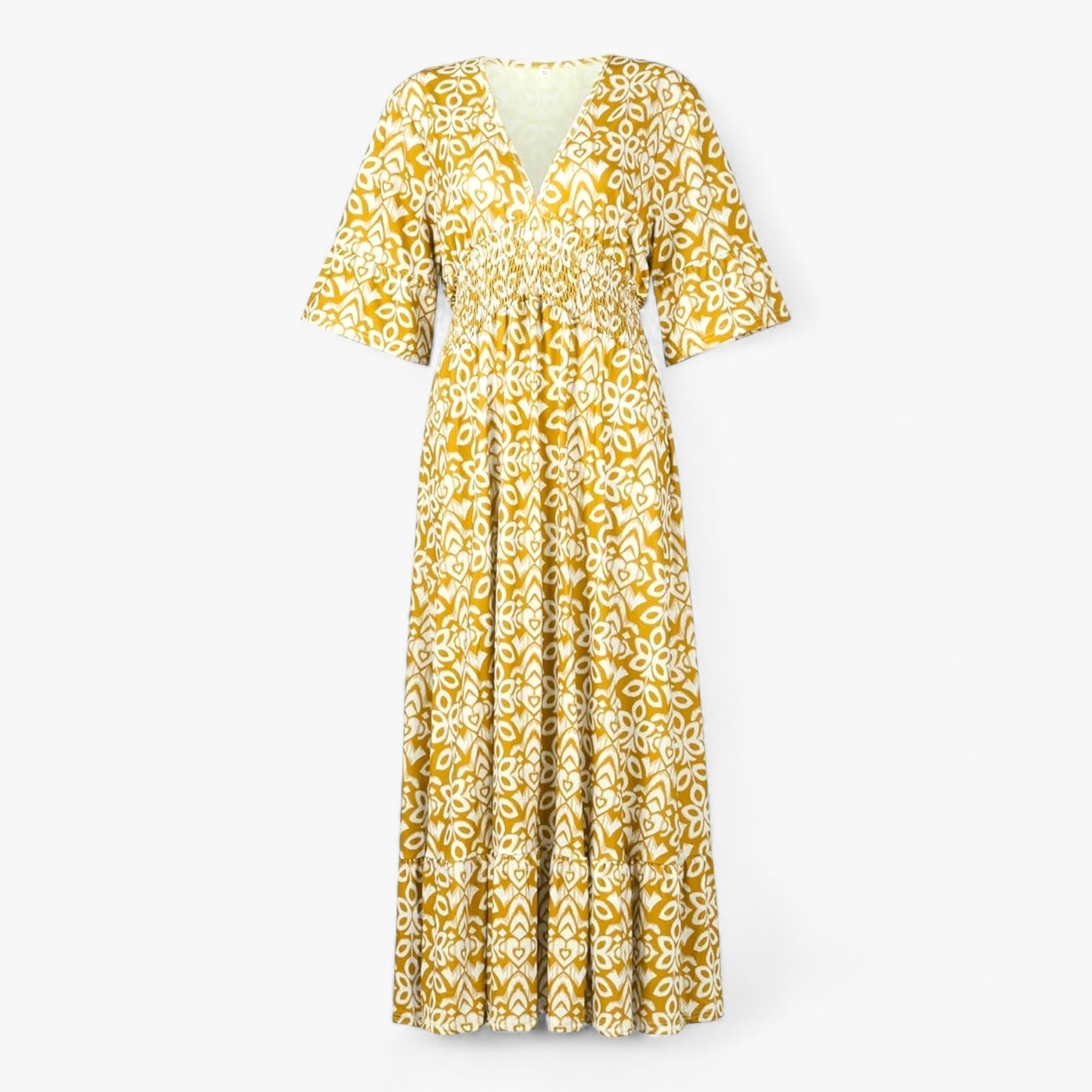 Flora | Beautiful V-neck dress with a large floral print – Perfect for beach vacations