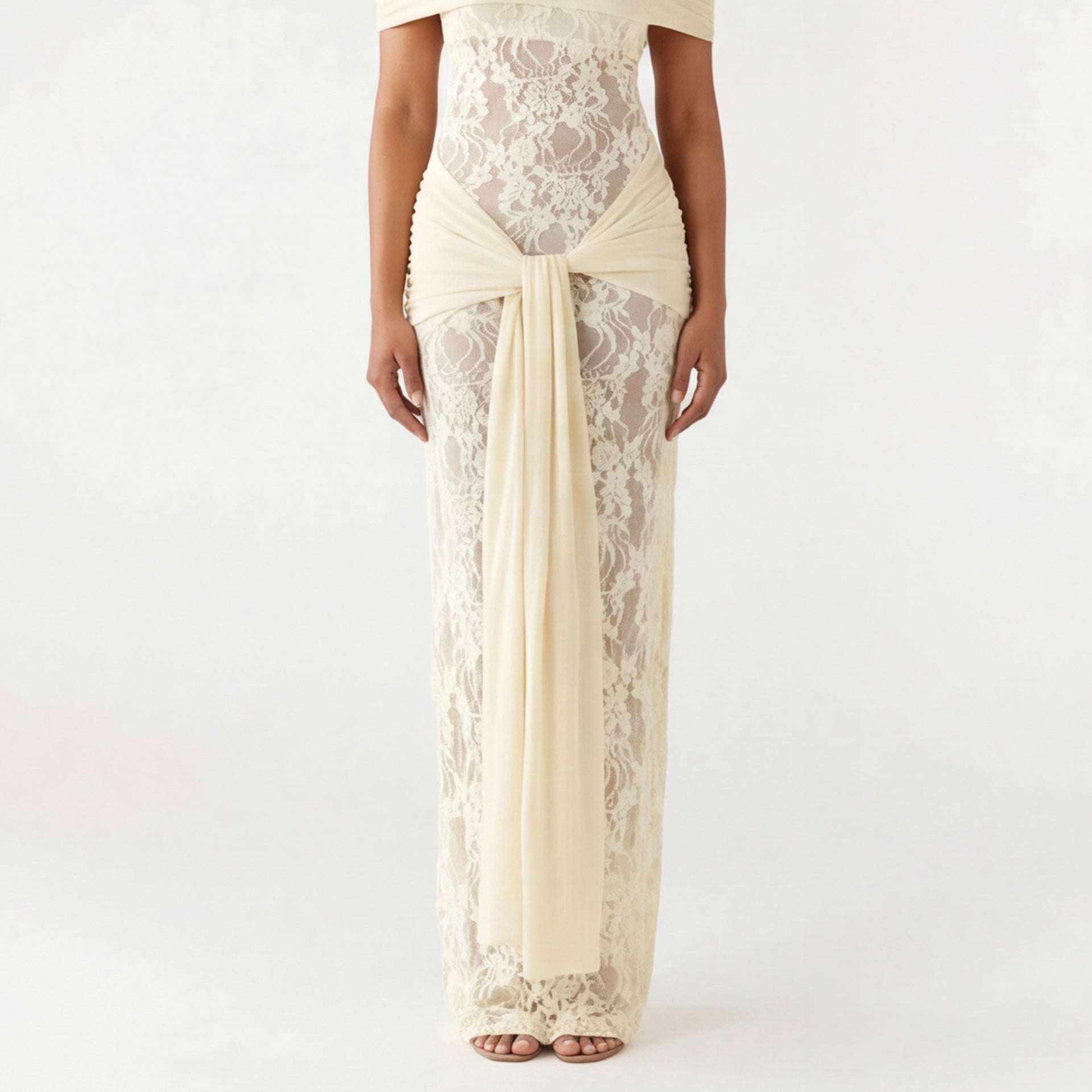 Lace Maxi Gown - Elegant Floor-Length Lace Dress