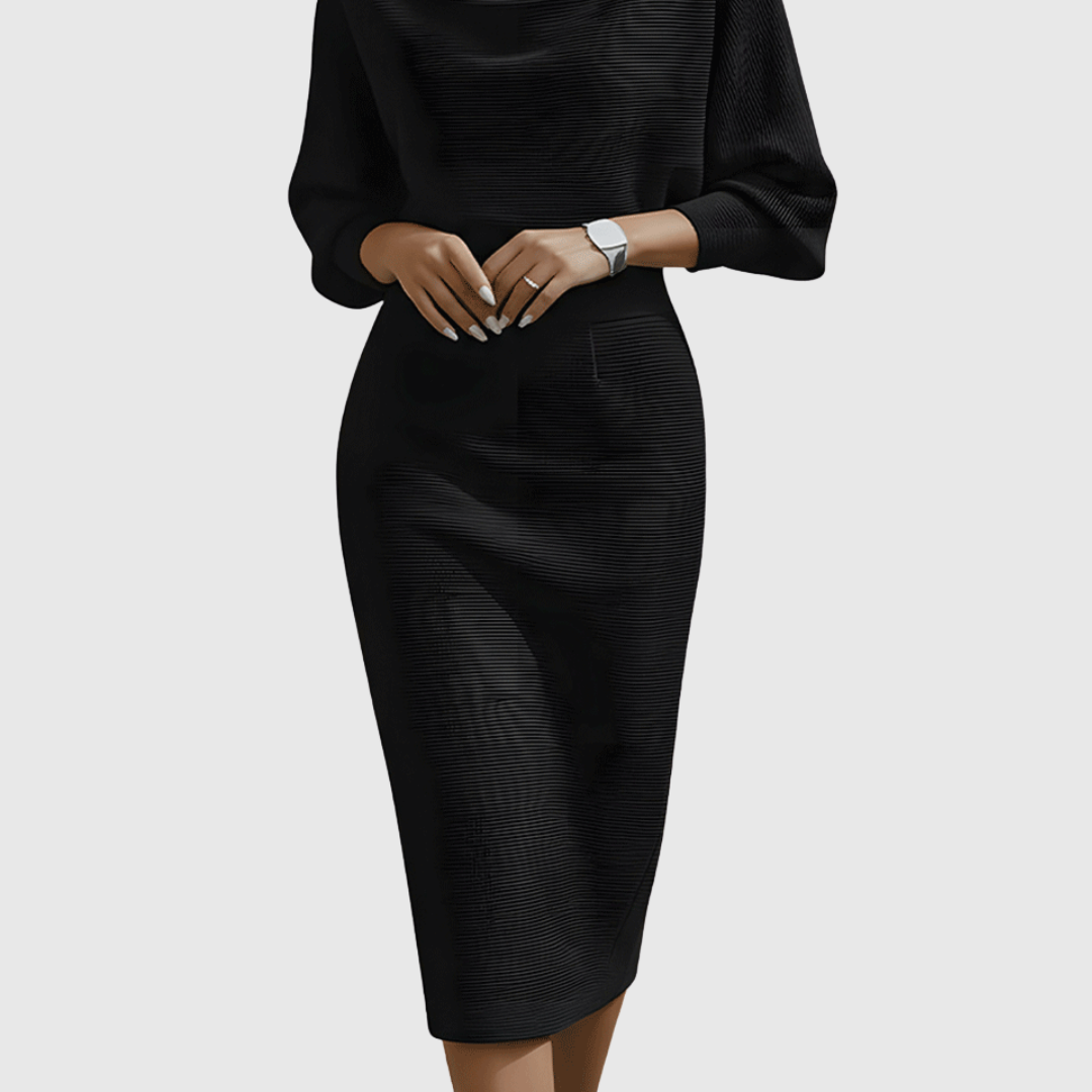 Ismeria White Draped Batwing Midi Dress – Elegant, Fluid Silhouette