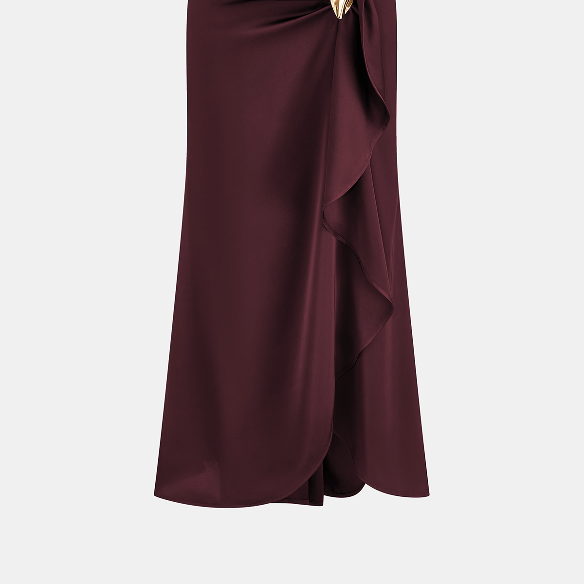 Asymmetric Ruffle Metal Detail Satin Maxi Skirt