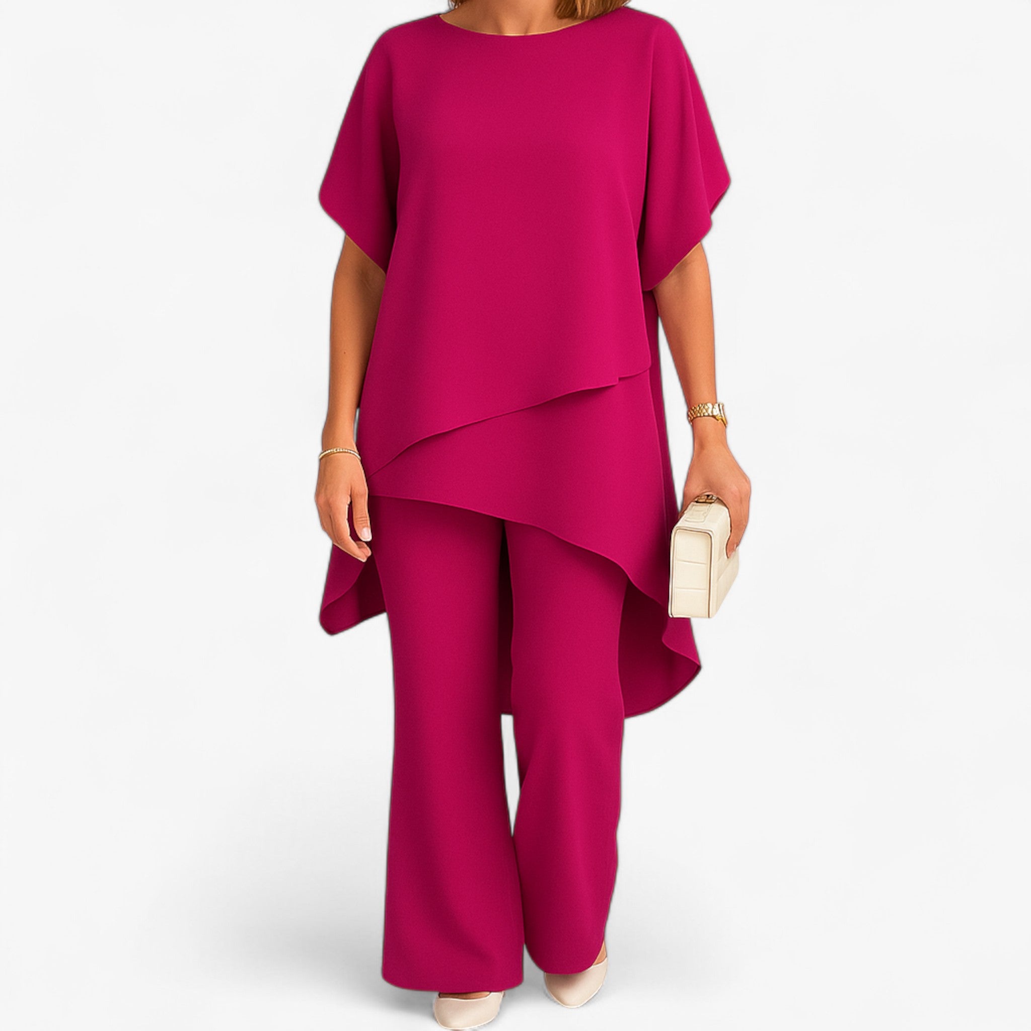 Bianca | Women's chiffon asymmetric top and wide-leg pants