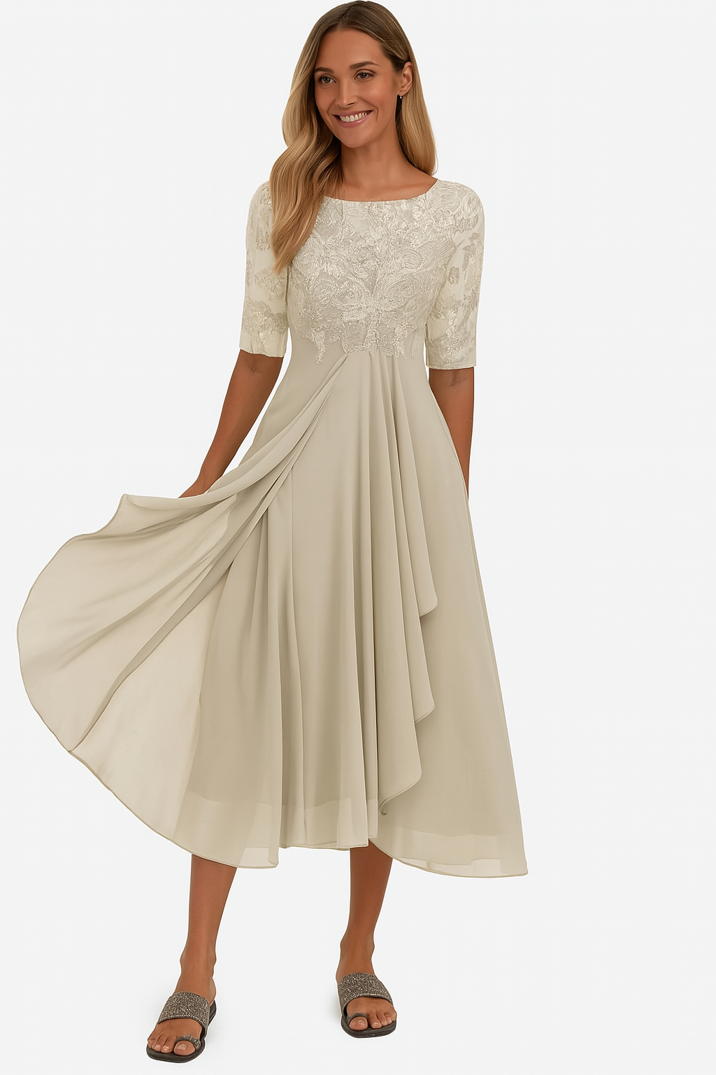 Elegant lace chiffon dress for women | Marielle 0
