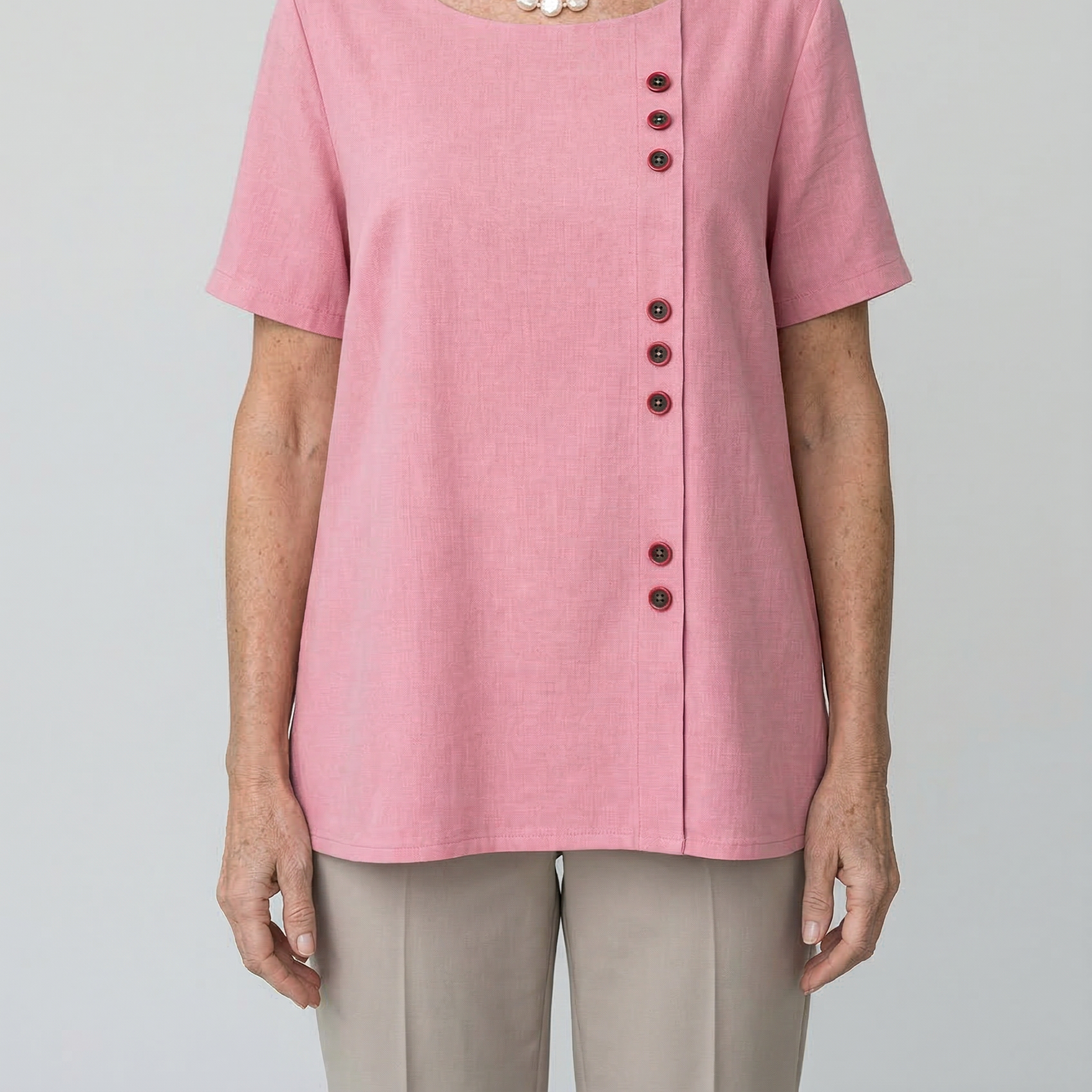 Elegant Women's Linen Blouse with Button-Front Closure