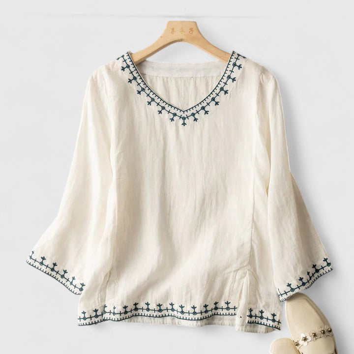 Taysia | Sleek V-Neck Blouse for Effortless Chic