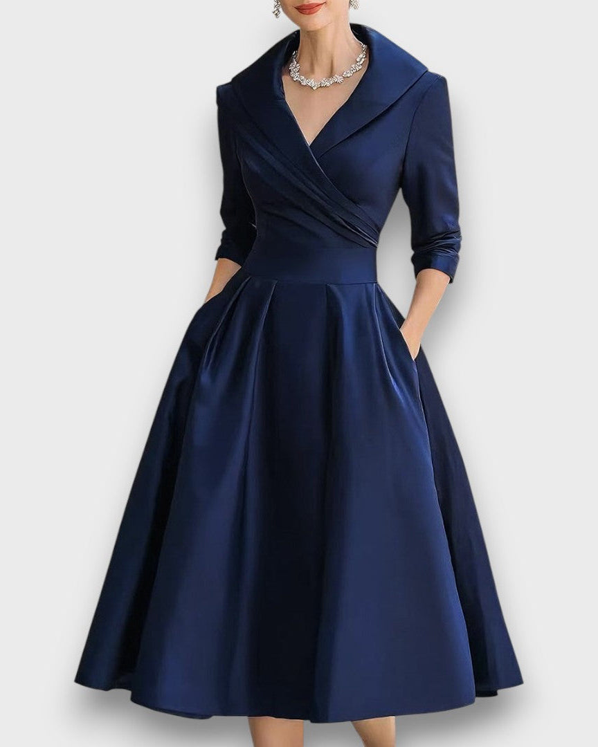 Refined Wrap-Neck Midi Dress for Women | Elara 2