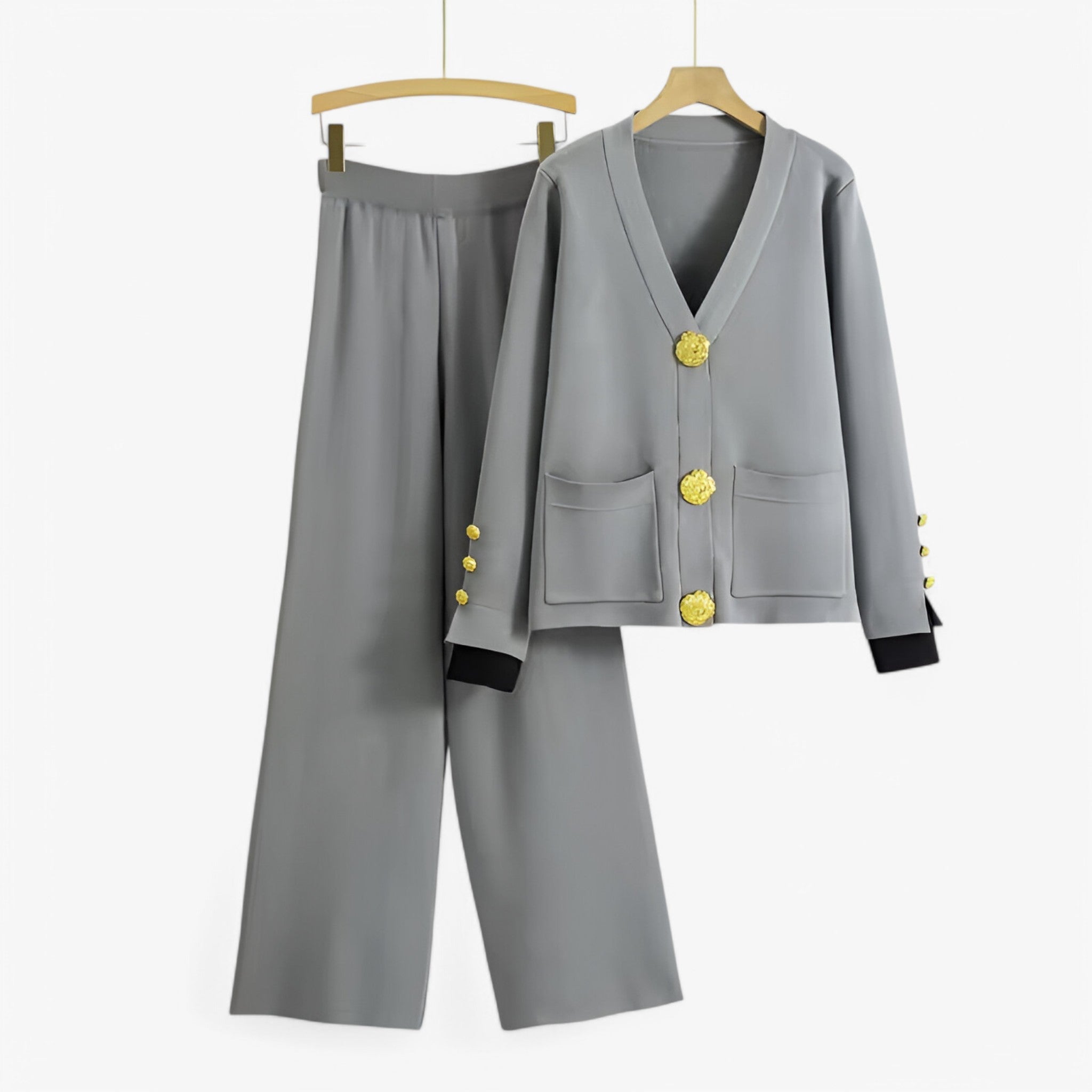 Elena | Knitted two-piece set with cardigan and pants