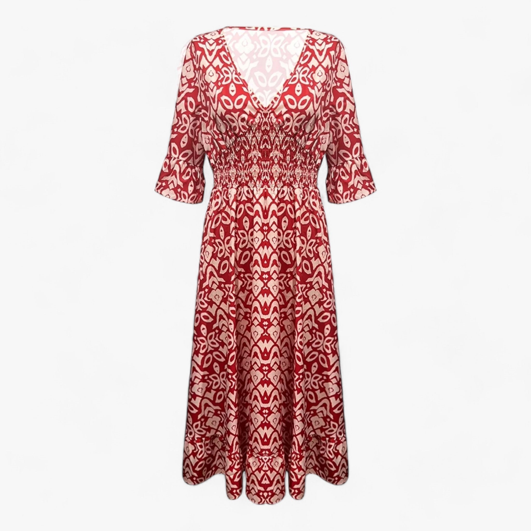 Flora | Beautiful V-neck dress with a large floral print – Perfect for beach vacations