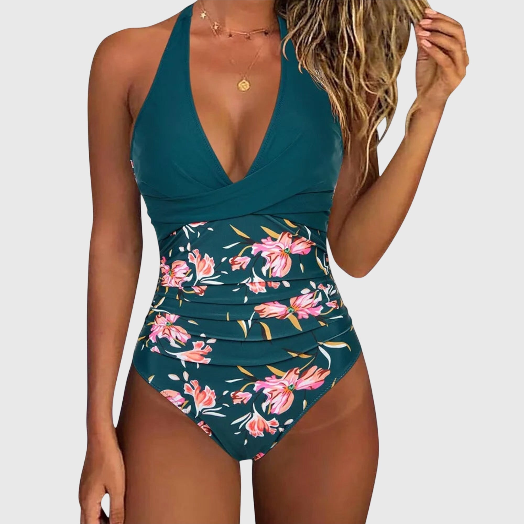 Julia Women's Florence V-Neck Floral Swimsuit - Elegant Floral Print One-Piece