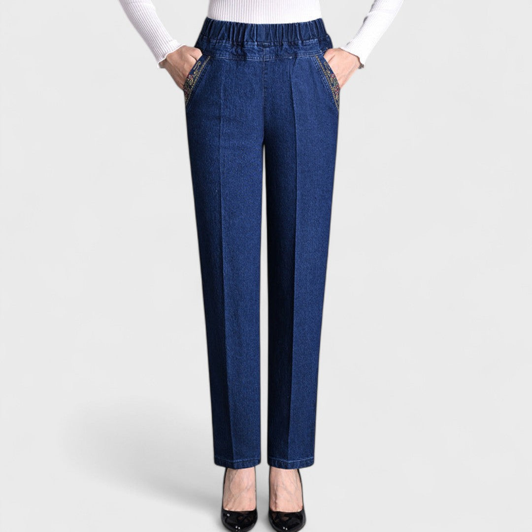Stylish Jeans with Side Pockets and Elastic Waistband