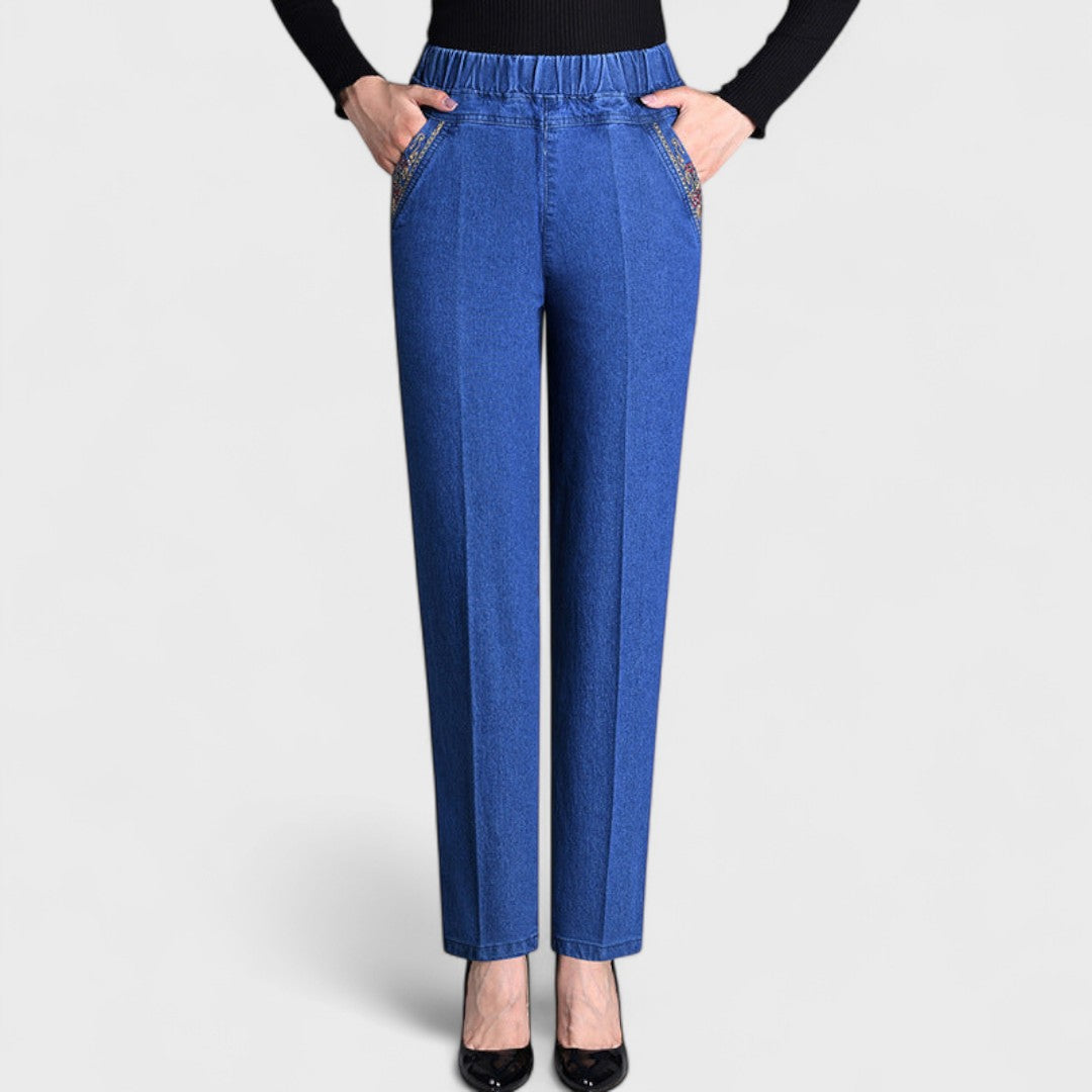 Stylish Jeans with Side Pockets and Elastic Waistband