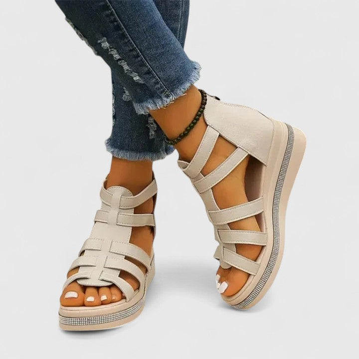 Kendall Strass-Embellished Orthopedic Sandals – Stylish Comfort with Rhinestone Details