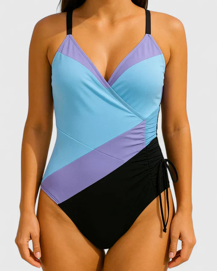 Ovrin | Women's Striped Wrap-Front One-Piece Swimsuit - Flattering Fit, Classic Style