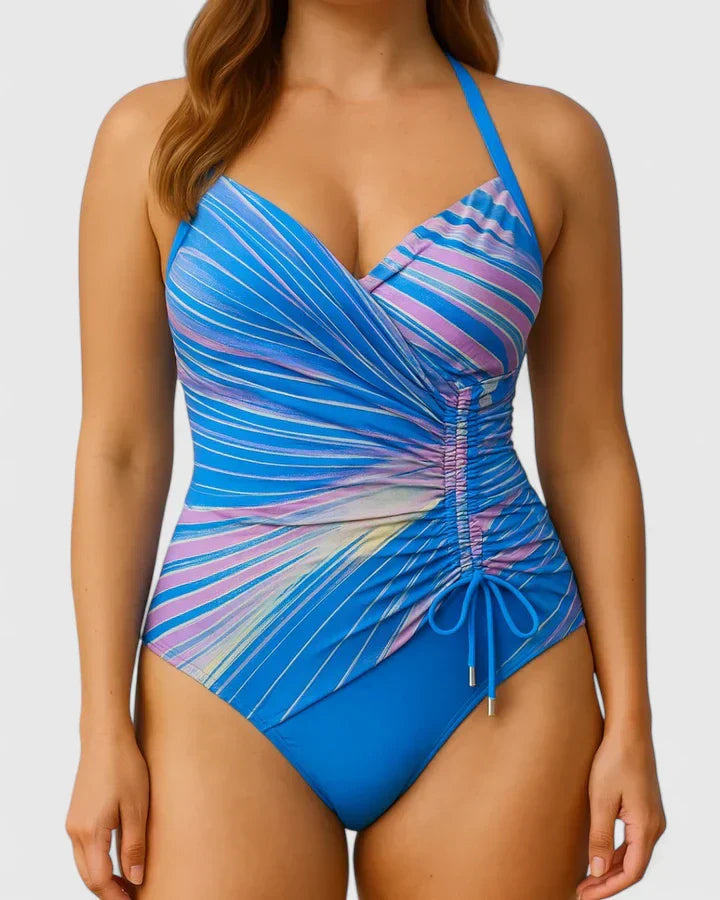 Ovrin | Women's Striped Wrap-Front One-Piece Swimsuit - Flattering Fit, Classic Style