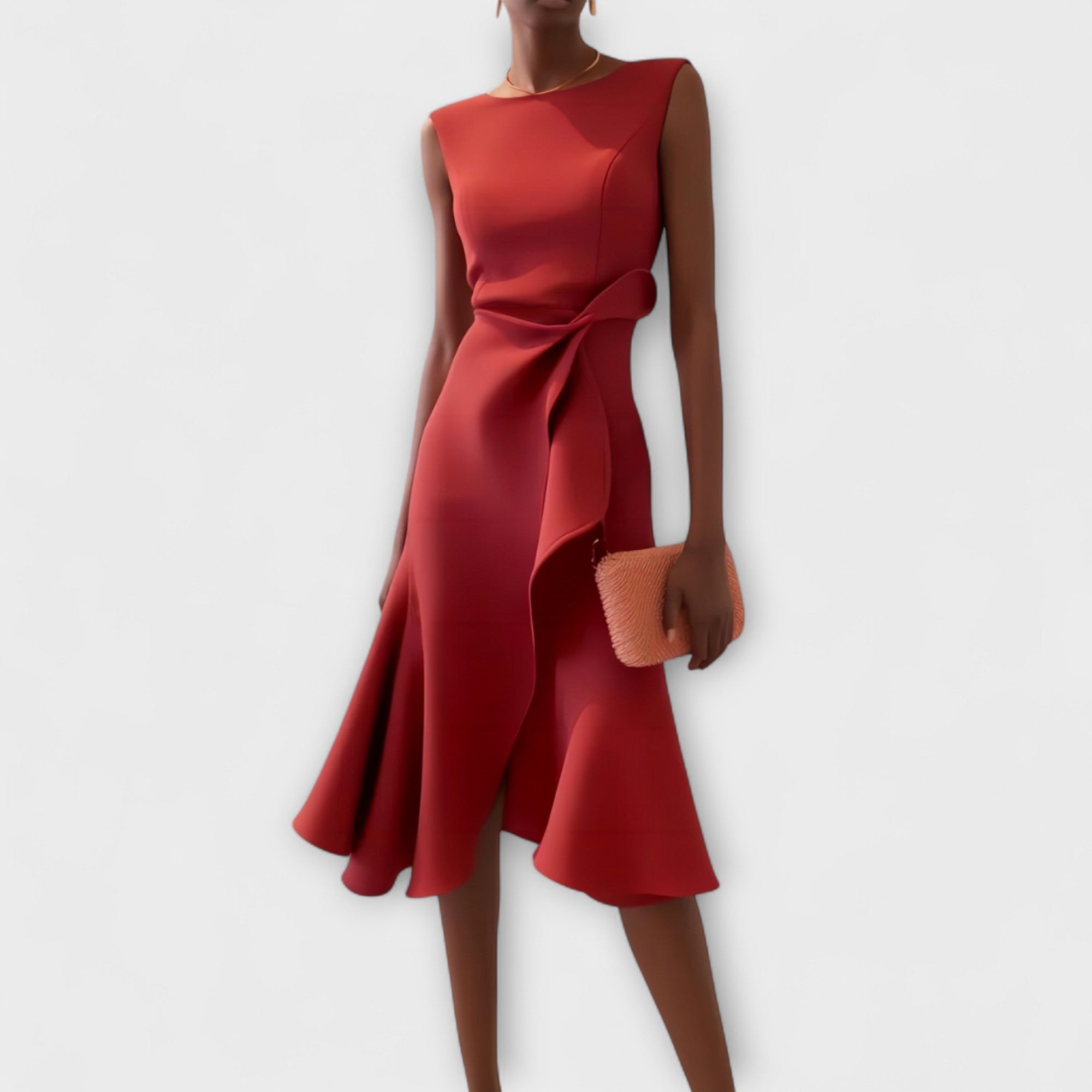 Draped Asymmetric Midi Dress – Chic, Fluid Silhouette