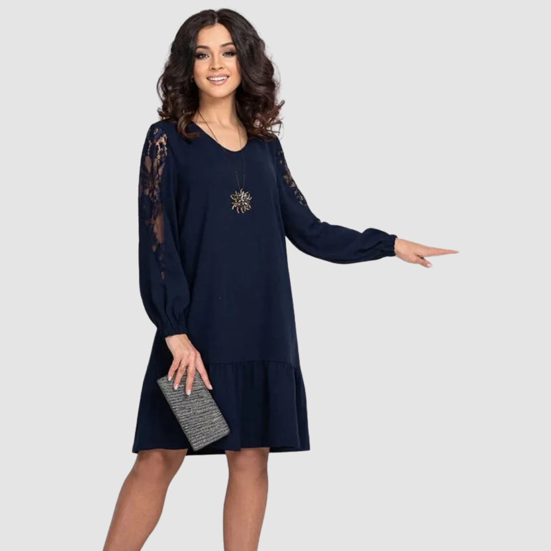 Sophisticated Lace-Sleeve Midi Dress