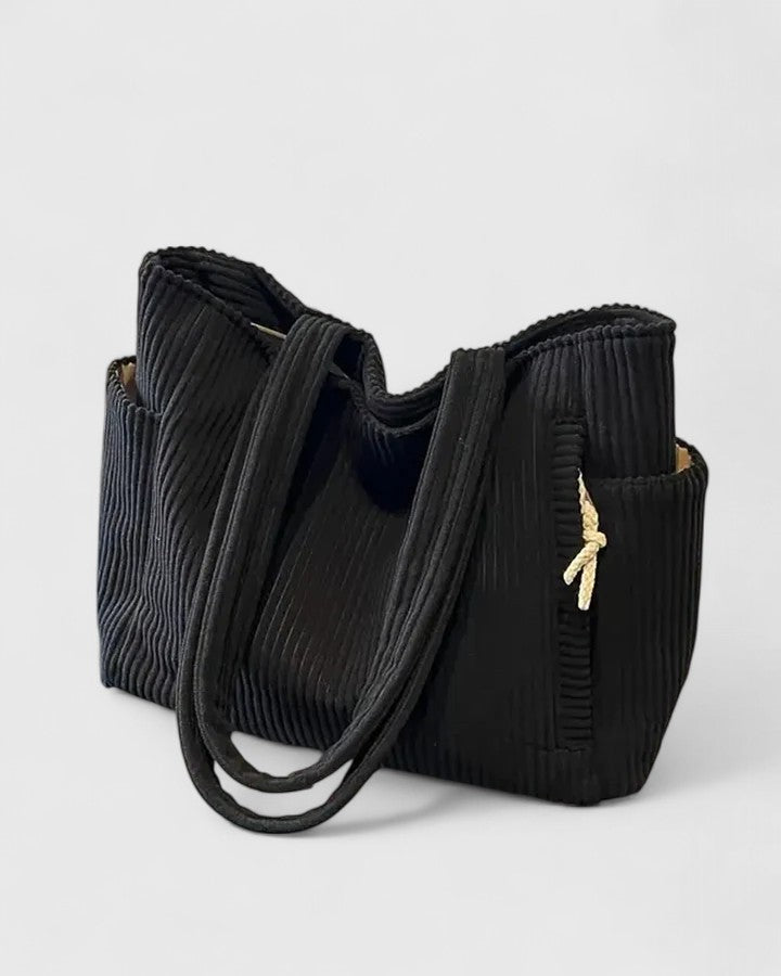 Liorane Luxurious Ribbed Tote Bag with Cord Detailing