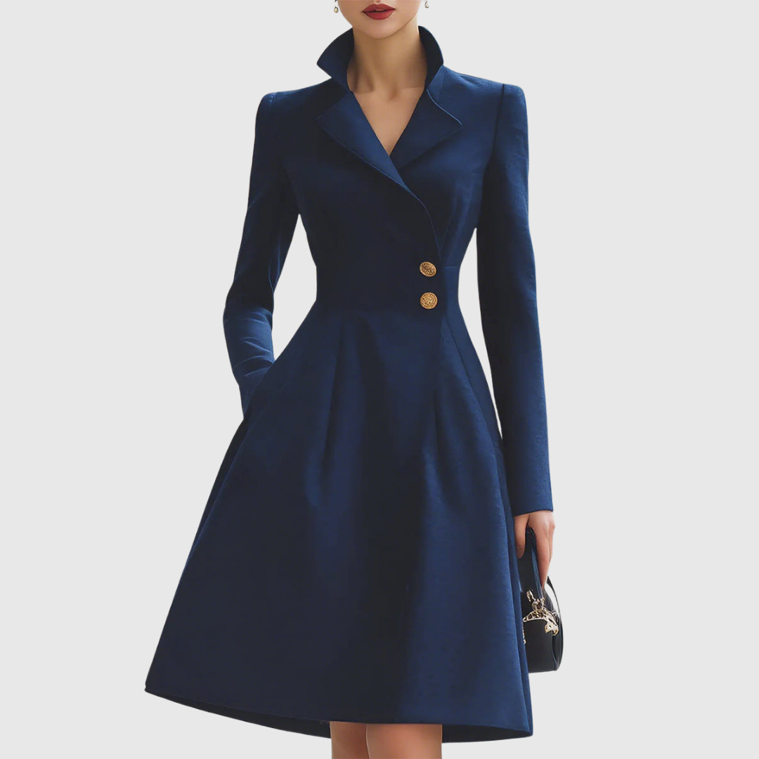 Eleanor Navy Tailored Coat Dress — Sleek, Structured Silhouette