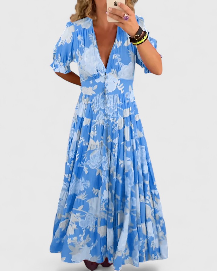 Minelda | Sophisticated Floral V-Neck Dress