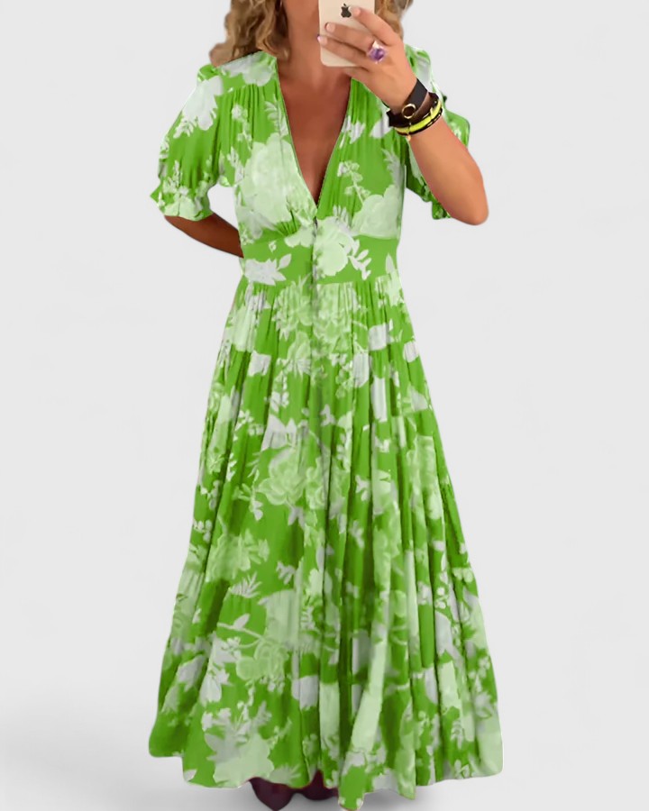 Minelda | Sophisticated Floral V-Neck Dress
