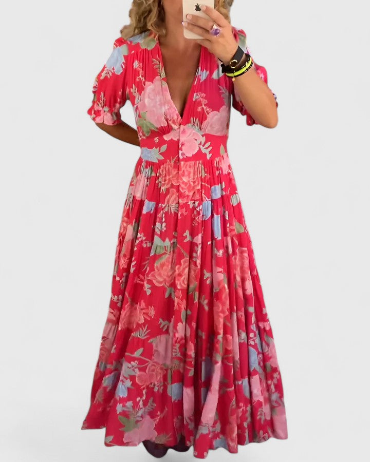 Minelda | Sophisticated Floral V-Neck Dress