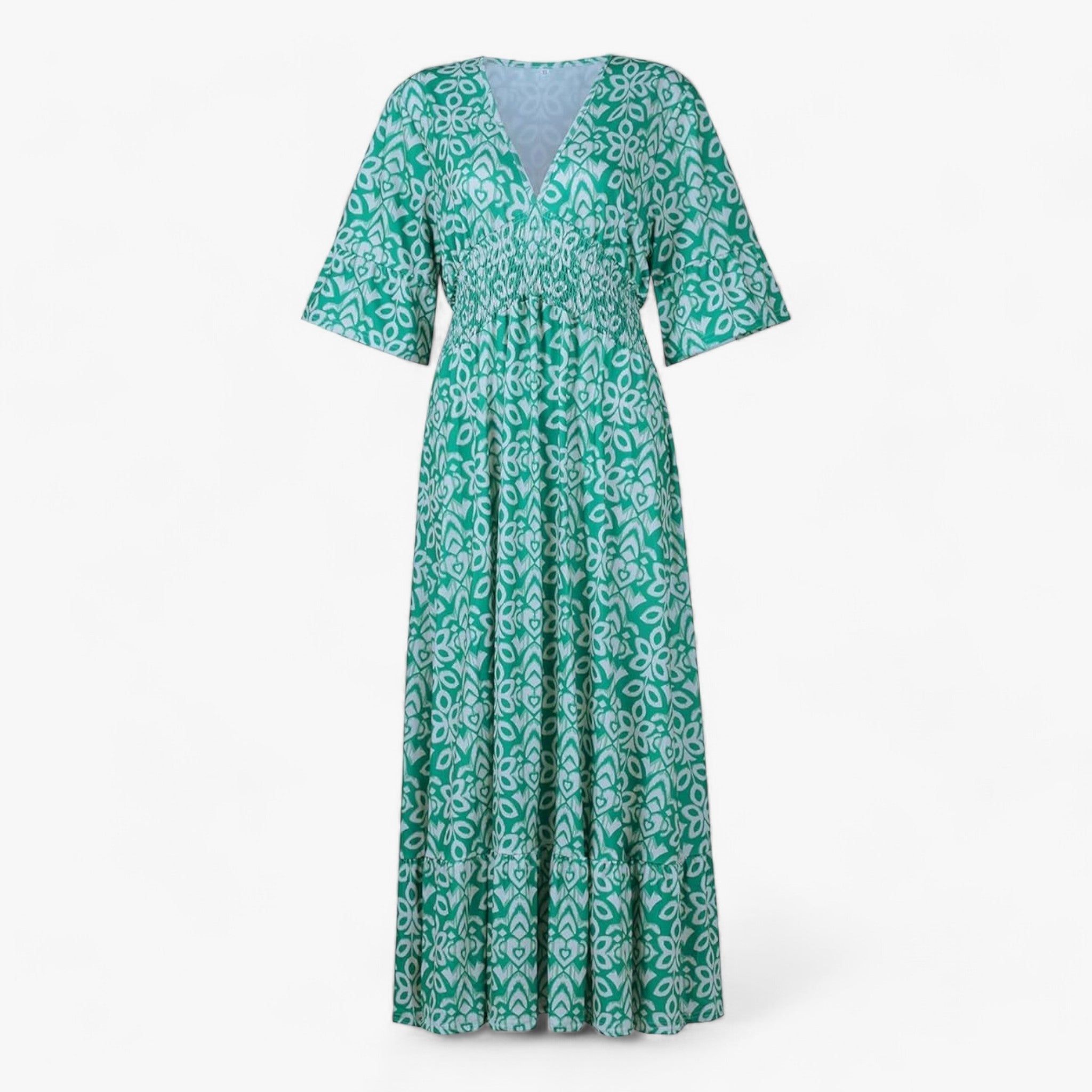 Flora | Beautiful V-neck dress with a large floral print – Perfect for beach vacations