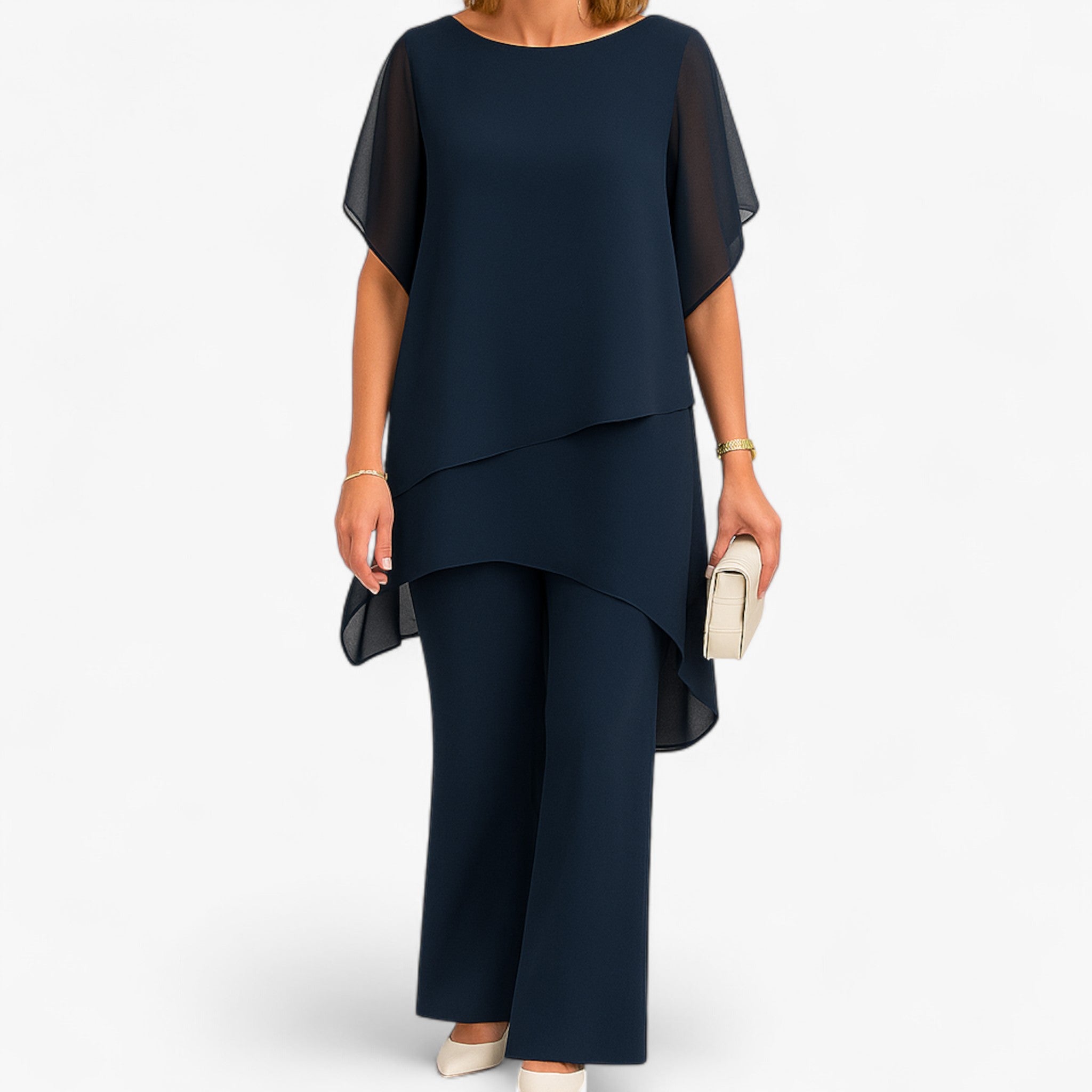 Bianca | Women's chiffon asymmetric top and wide-leg pants