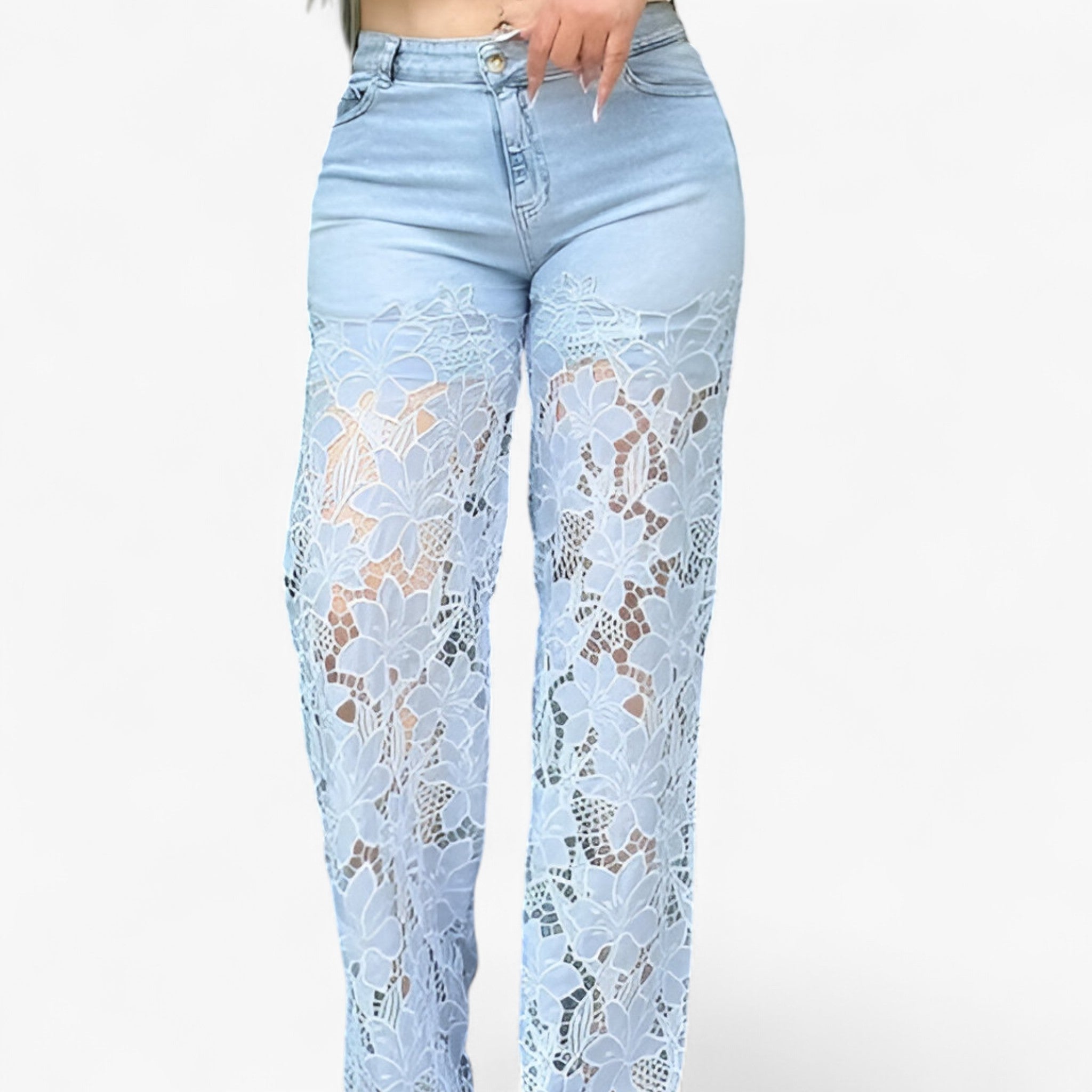 Laura | Women's Denim Jeans with Blonde Patches