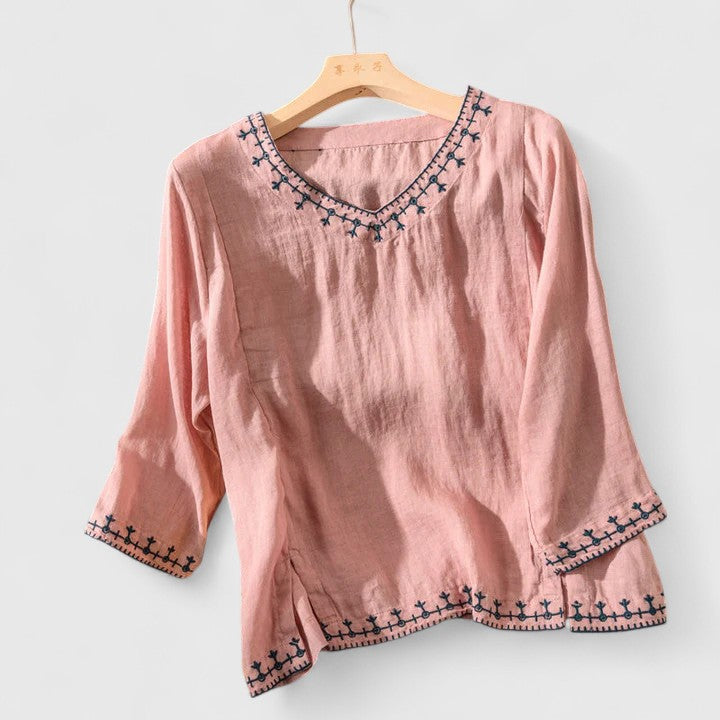 Taysia | Sleek V-Neck Blouse for Effortless Chic