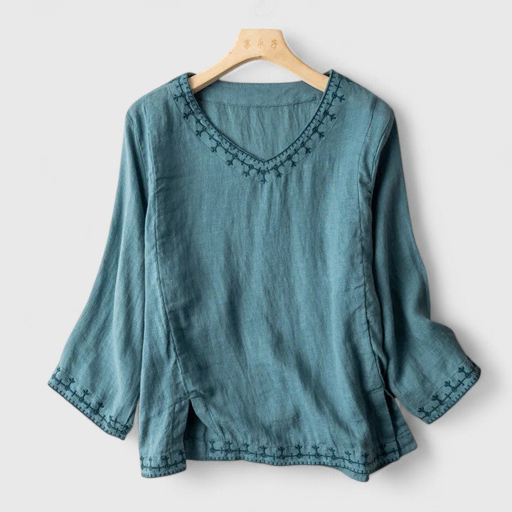 Taysia | Sleek V-Neck Blouse for Effortless Chic