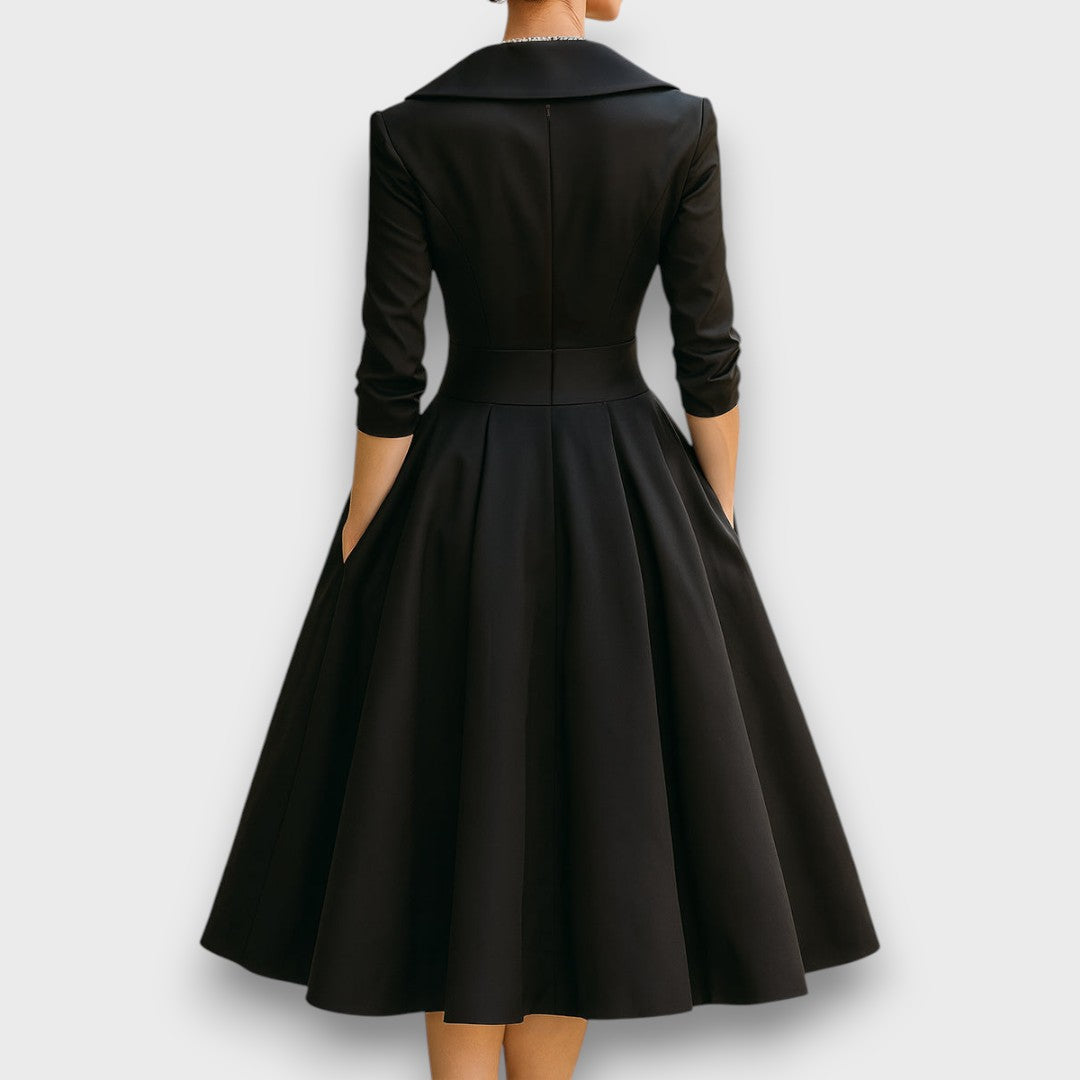 Refined Wrap-Neck Midi Dress for Women | Elara 1