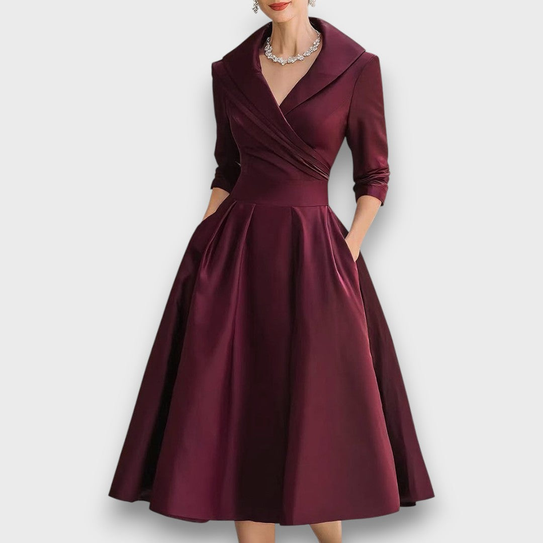 Refined Wrap-Neck Midi Dress for Women | Elara 3
