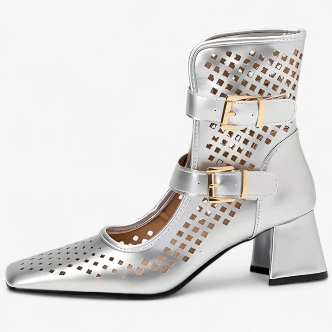 Mira | Summer Boots with a Wide Heel and Mesh Details