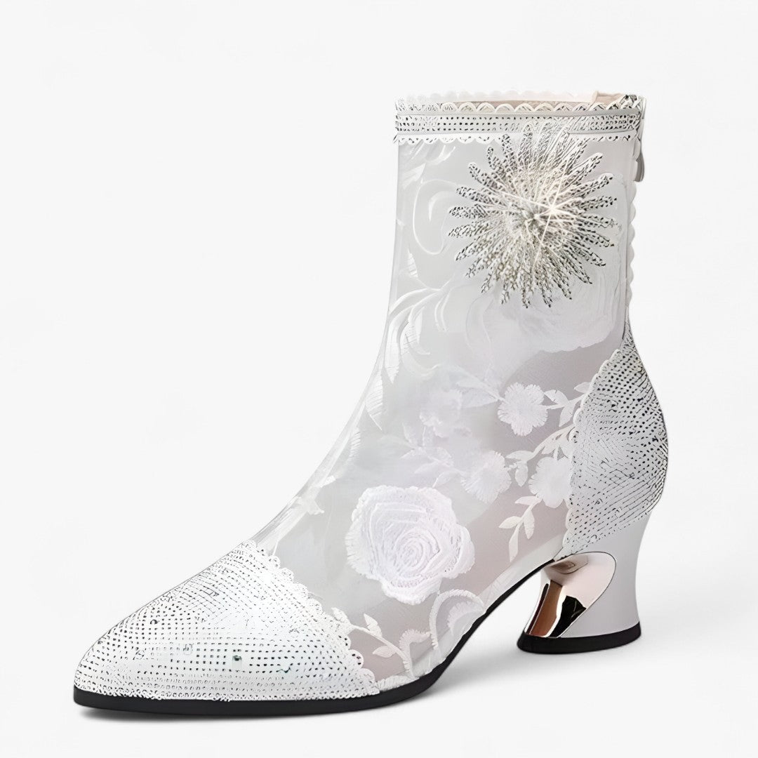 Carmen | Pointed boots with crystals and lace lattice
